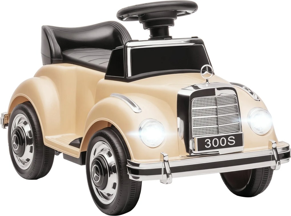 HOMCOM Elektrické Auto pre Deti, Detské Auto Mercedes-Benz 6V s Hudbou, Vek 18-48 Mesiacov, Béžová | Aosom