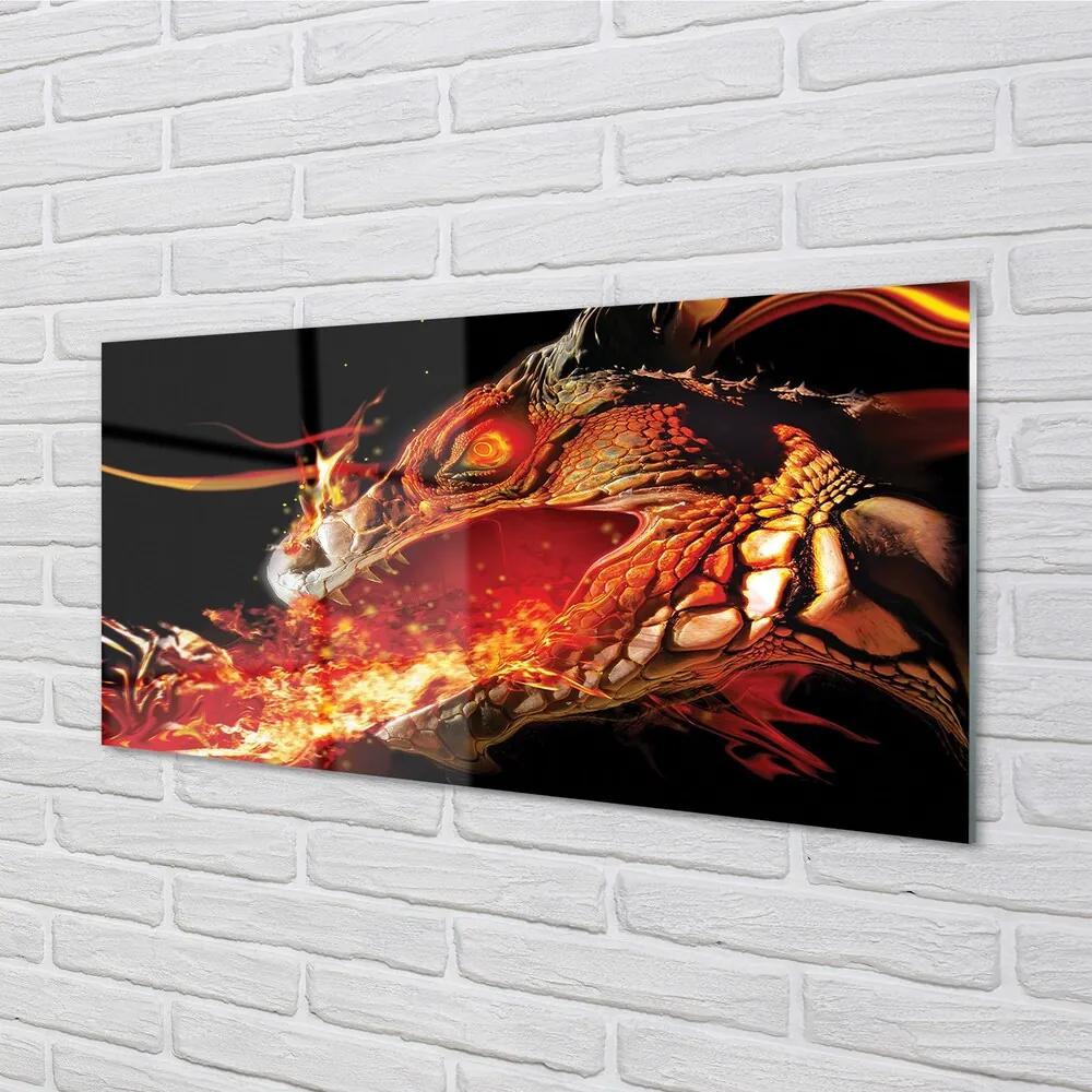 Sklenený obraz ohnivého draka 125x50 cm