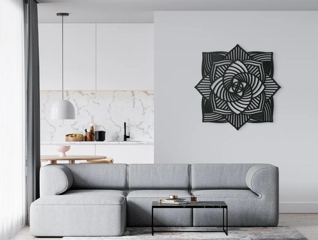 drevko Vyrezávaná drevená mandala Ruža Rozmer obrazu: 44,5 x 44,5 cm, Farba dekorácie: Čierna