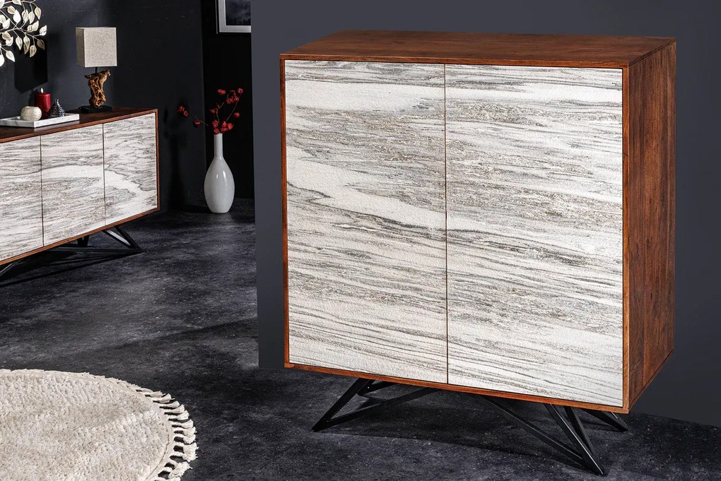 MOUNTAIN SOUL komoda 120 cm akácia, vzhľad prírodného kameňa, biela sivá