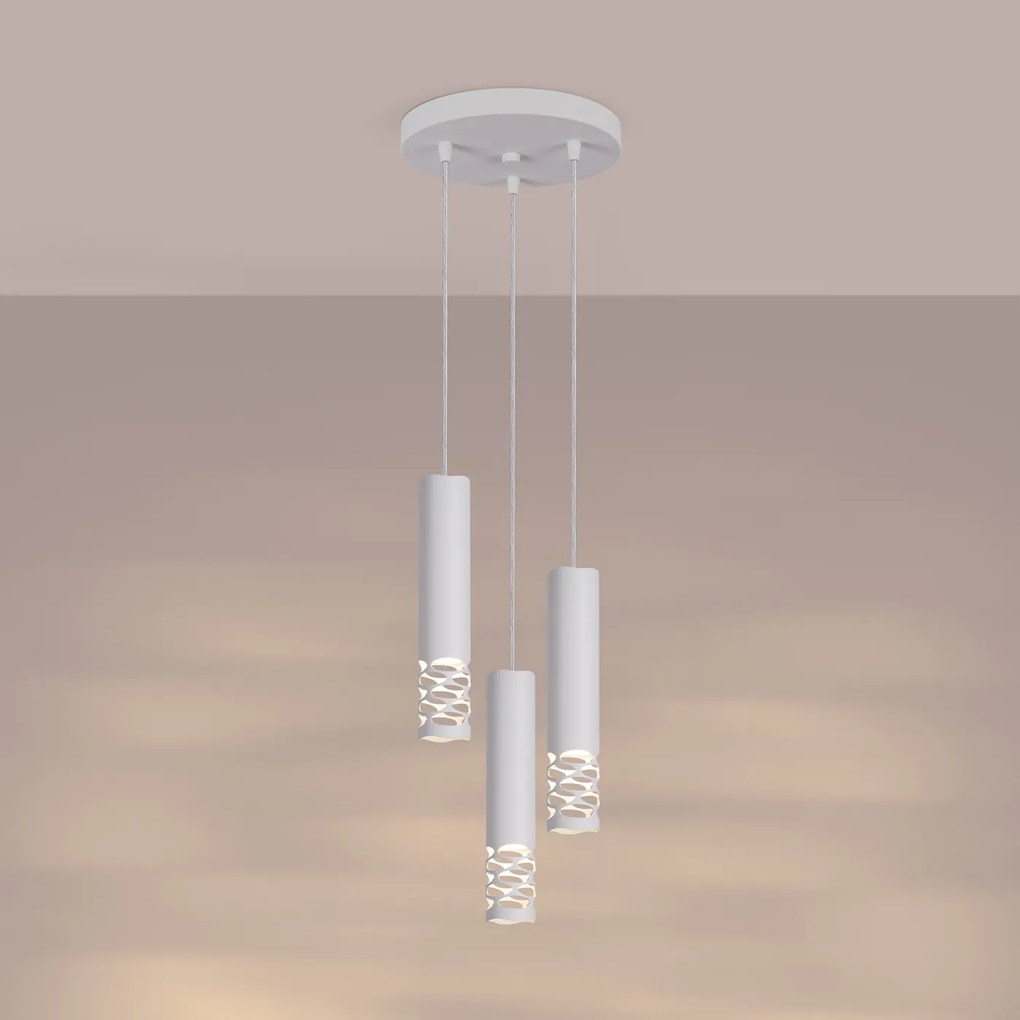 Závesné svietidlo Liro, 3x biele kovové tienidlo, o