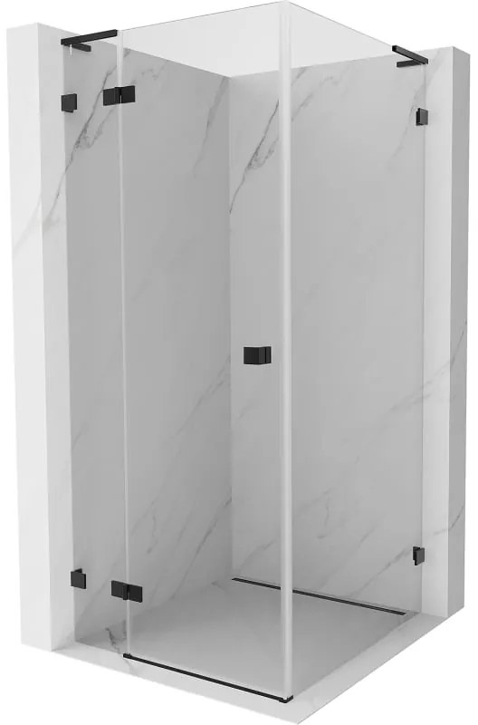 Mexen Lunar, L sklápací sprchový kút ľavý 80 x 80 cm, 8mm číre sklo, čierny profil, 834L-080-080-70-00-L