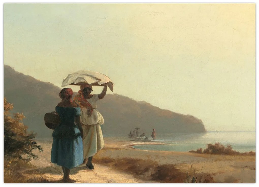 Sklenený obraz - Camille Pissarro, Two Women Chatting by the Sea, St. Thomas, reprodukcia (70x50 cm)