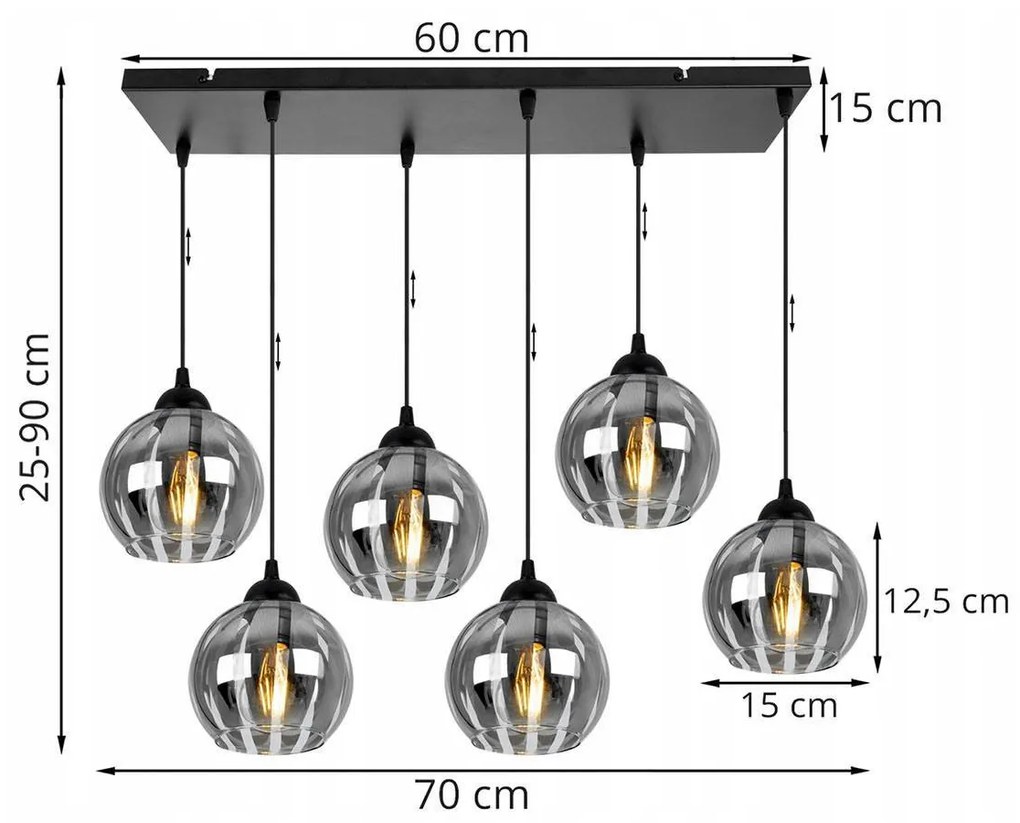Závesné svietidlo ELIZA, 6x sklenené tienidlo so vzorom