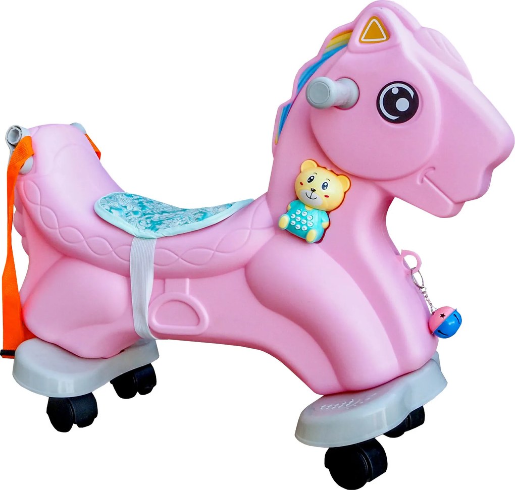 Aga4Kids Plastový houpací koník 2v1 Růžový 2DZ244  - II. JAKOST