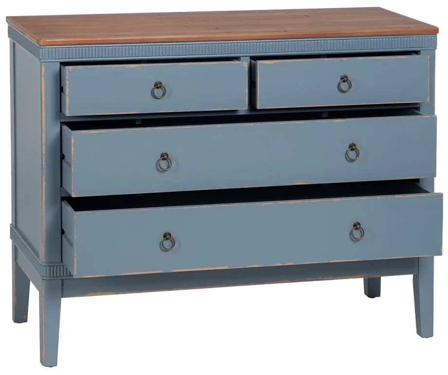Modrá nízka komoda z jedľového dreva 115x90 cm Shabby – Ixia