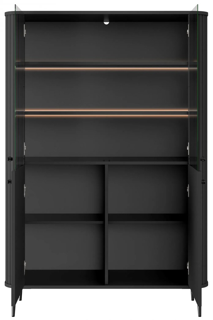 Vitrína Vesper 103 cm štvordverová - čierna / čierne nohy