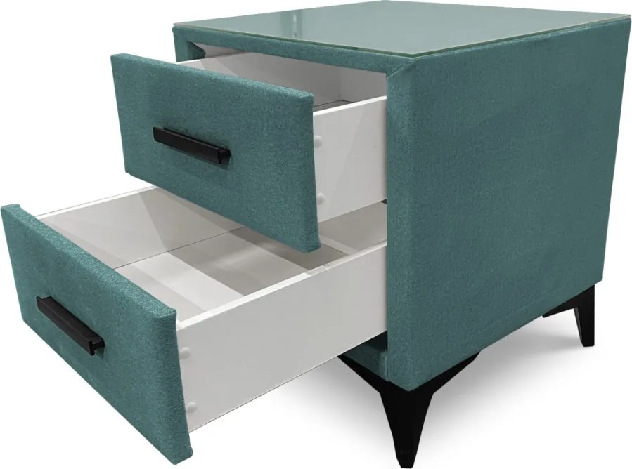 Nočný stolík s 2 zásuvkami Joy, modrozelená aqua látka