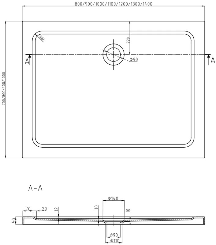 Mexen SLIM - Obdĺžniková sprchová vanička 120x70x5cm + zlatý sifón, biela, 40107012G