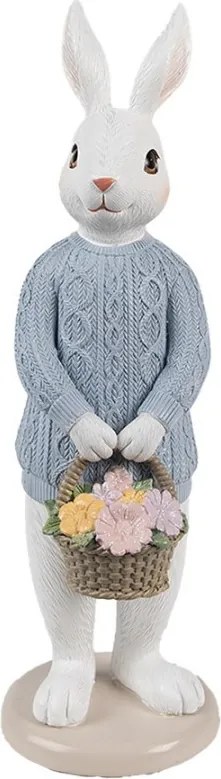 Dekorácia králičie chlapec v modrom svetri a košíkom kvetín - 9*8*24 cm