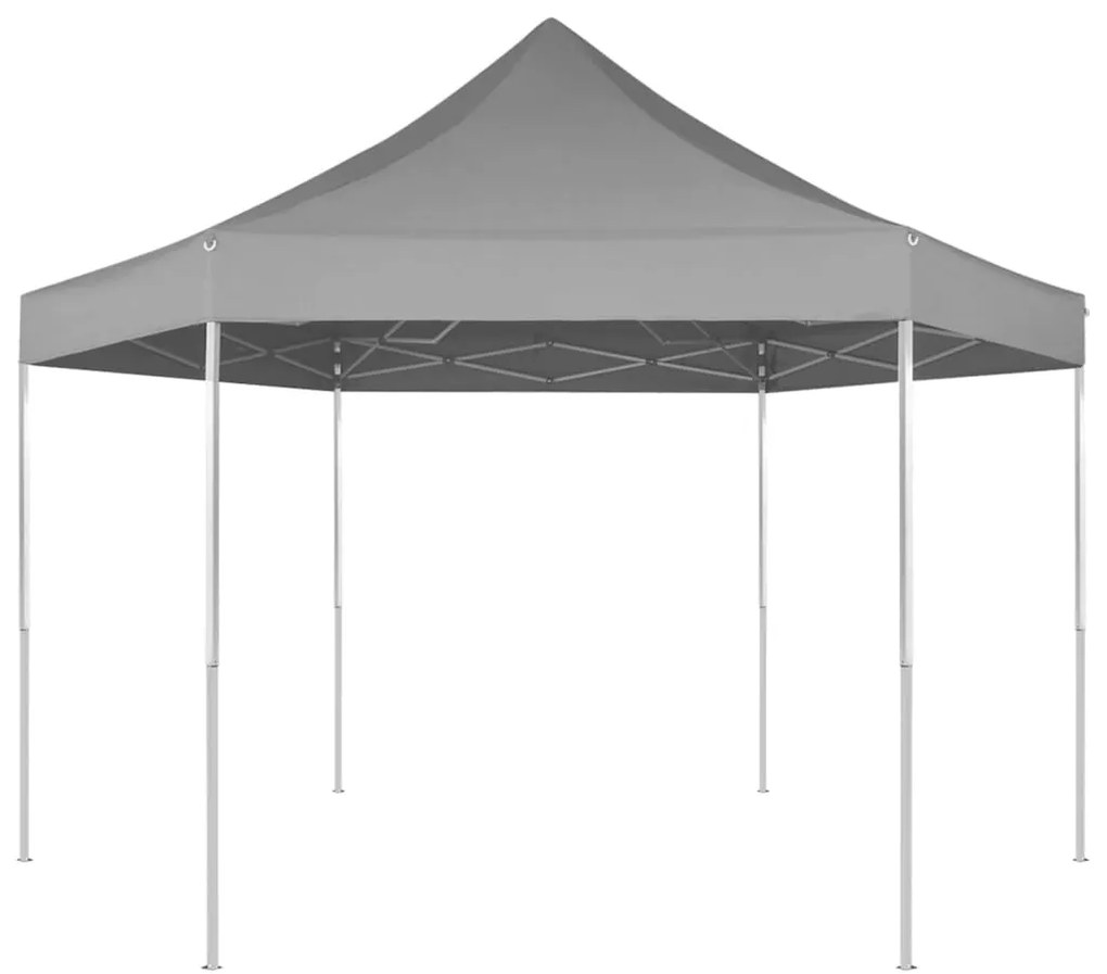 vidaXL Šesťhranný rozkladací záhradný stan, sivý 3,6x3,1 m