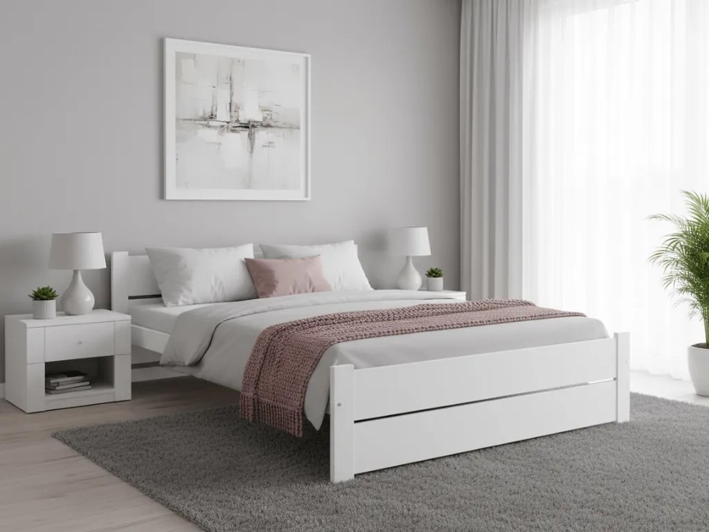 Posteľ IKAROS DOUBLE 180 x 200 cm, biela Rošt: S lamelovým roštom, Matrac: Matrac Deluxe 10 cm