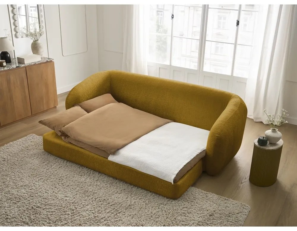 Ženilková rozkladacia pohovka v horčicovej farbe 228 cm Neyo – Bobochic Paris
