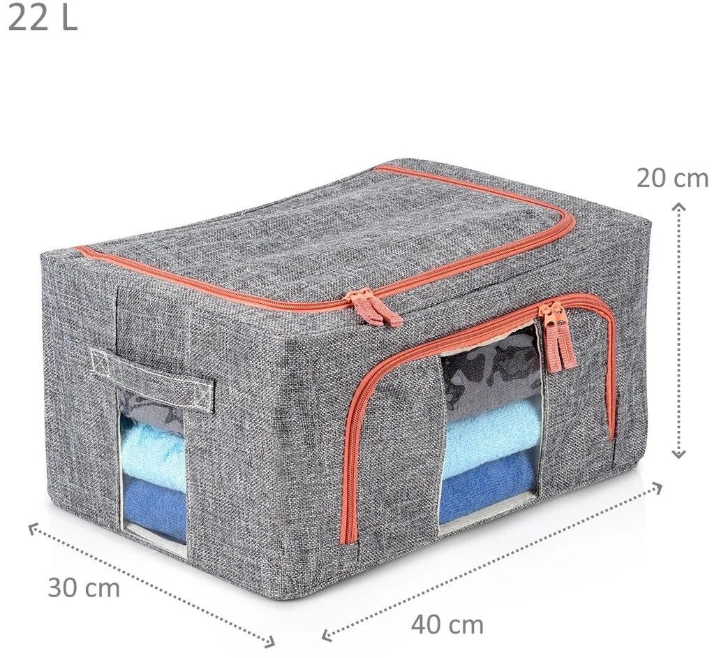 Látkový pevný box na uskladnenie textilu, sivý PILLOW 40x 30 x 20 cm (22l)