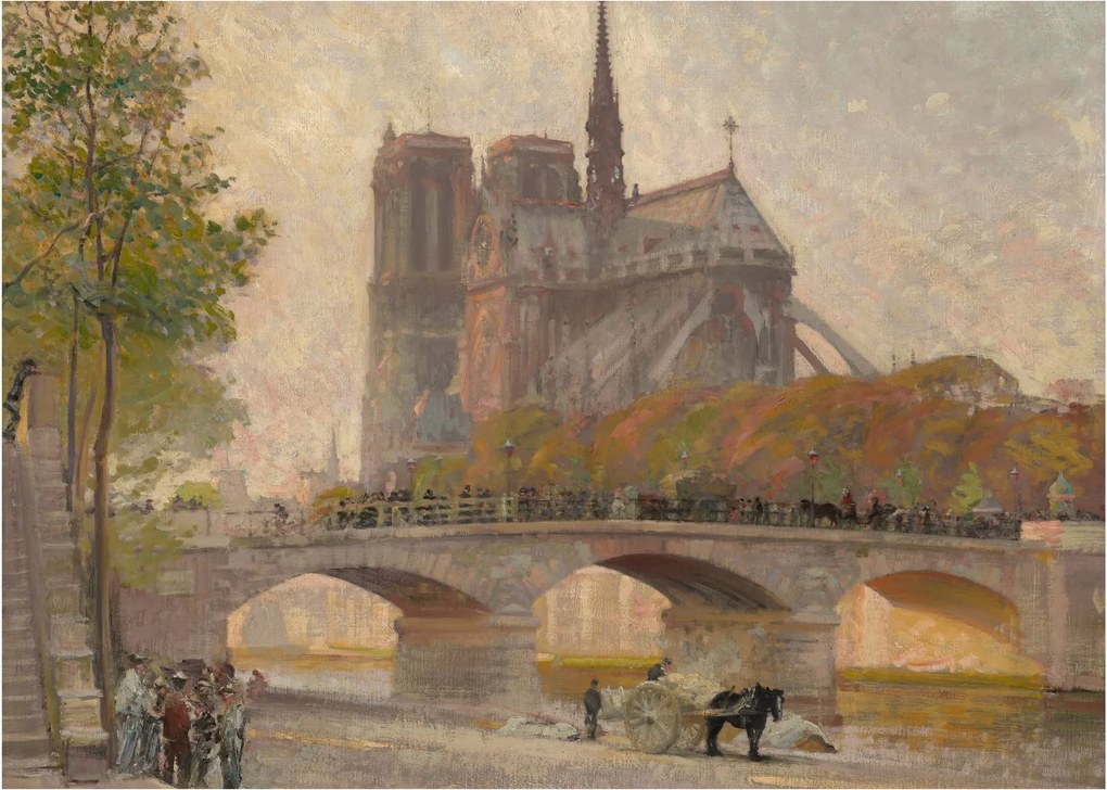 Sklenený obraz - Robert William Vonnoh, Notre Dame de Paris, reprodukcia (70x50 cm)