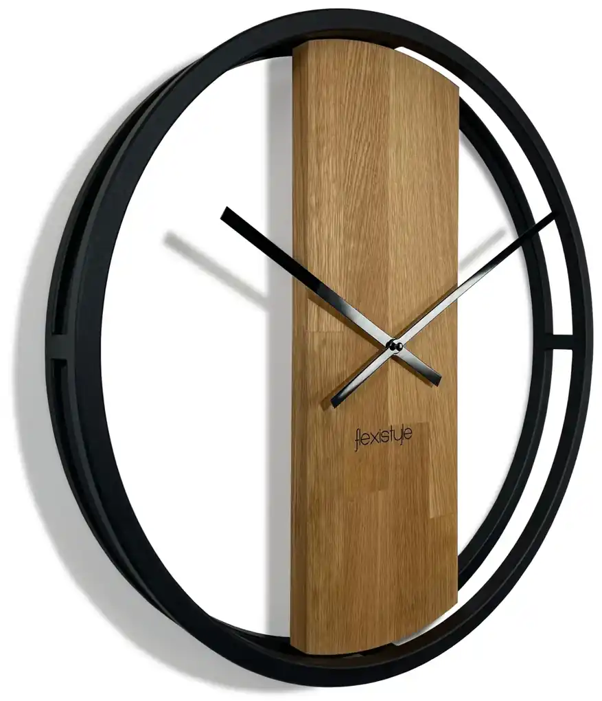 Dekorstudio Kovové hodiny s dubovým drevom LOFT OVAL | BIANO
