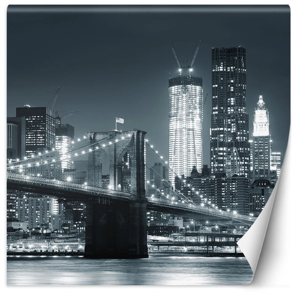 Gario Fototapeta Brooklynský most v noci, New York čiernobiela verzia Materiál: Vliesová, Rozmery: 100 x 100 cm