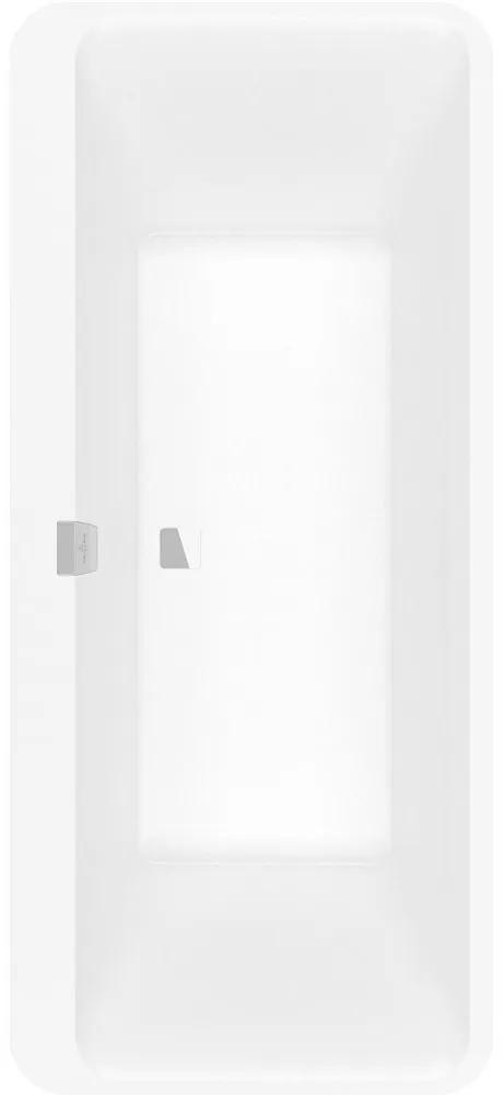 VILLEROY &amp; BOCH Squaro Edge 12 Excellence voľne stojaca vaňa z materiálu Quaryl (bez spoja medzi panelom a vaňou), odtok v strede, 1800 x 800 x 620 mm, Stone White, UBQ180SQE9W2V-RW