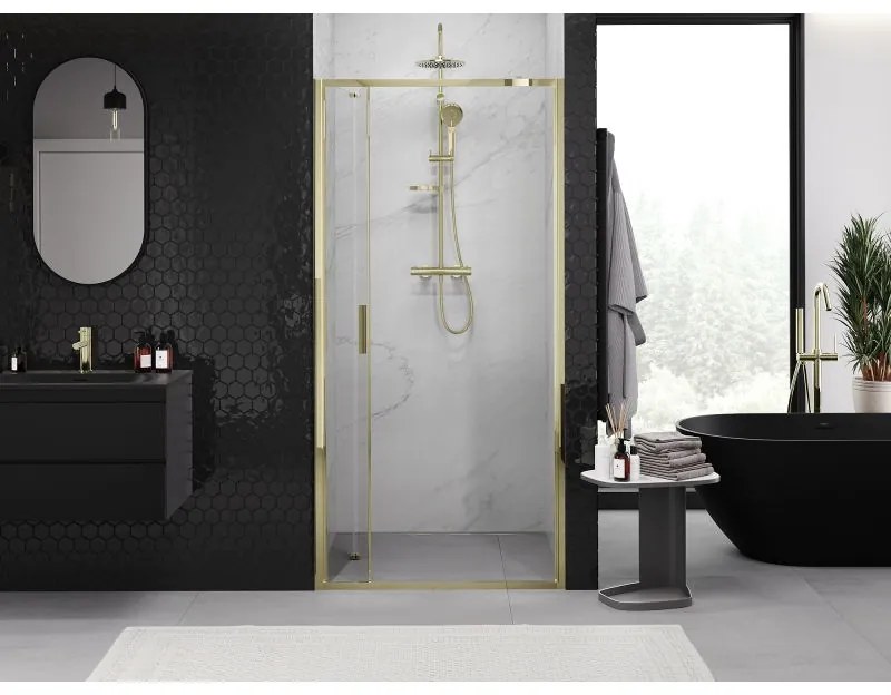 Mexen Exo, skladacie sprchové dvere 70 cm, číre sklo, zlatá, 816-070-000-50-00
