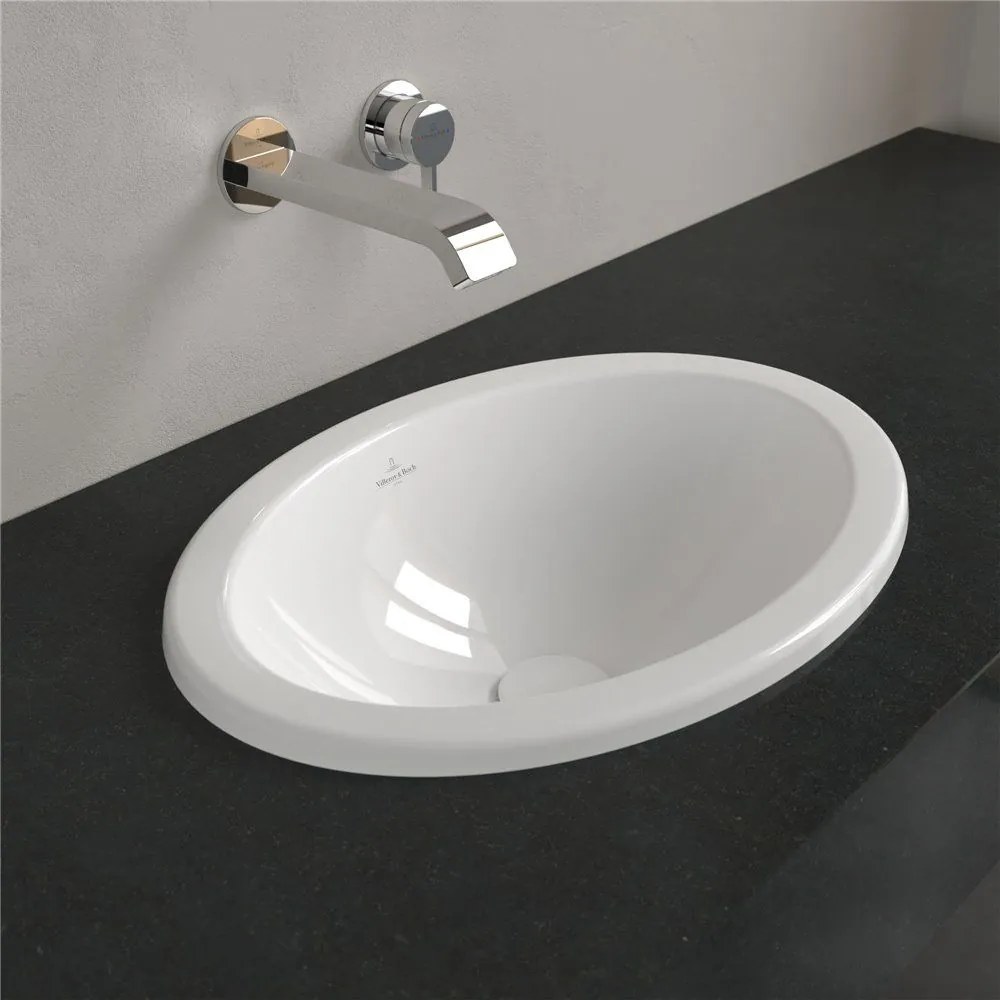 VILLEROY &amp; BOCH Loop &amp; Friends oválne zápustné umývadlo bez otvoru, s prepadom, 505 x 360 mm, biela alpská, s povrchom CeramicPlus, 4A6100R1