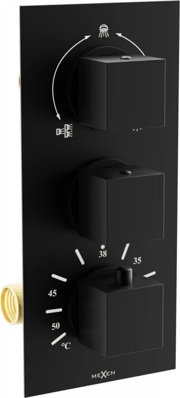 Mexen Cube termostatická vaňovo-sprchová batéria s 3 vývodmi, čierna - 77503-70