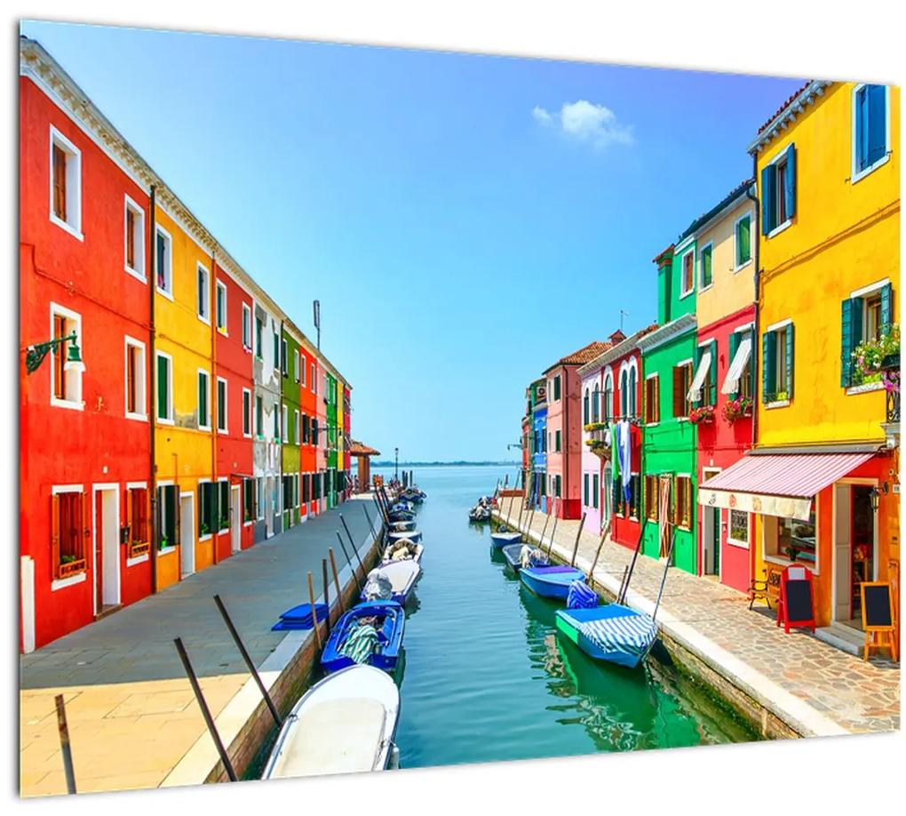 Sklenený obraz - Ostrov Burano, Benátky, Taliansko (70x50 cm)