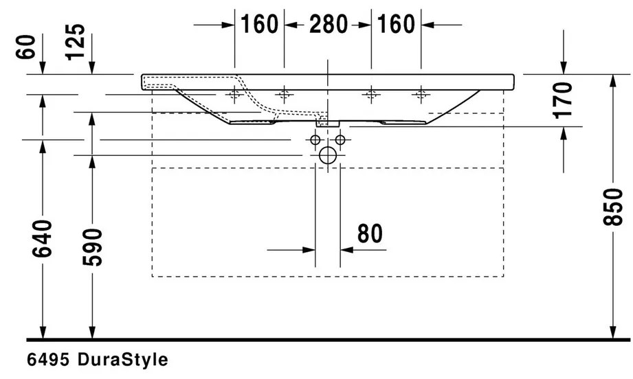 Duravit DuraStyle - Umývadlo do nábytku, 1 otvor pre armatúru prepichnutý, 120x48 cm, biele 2320120000