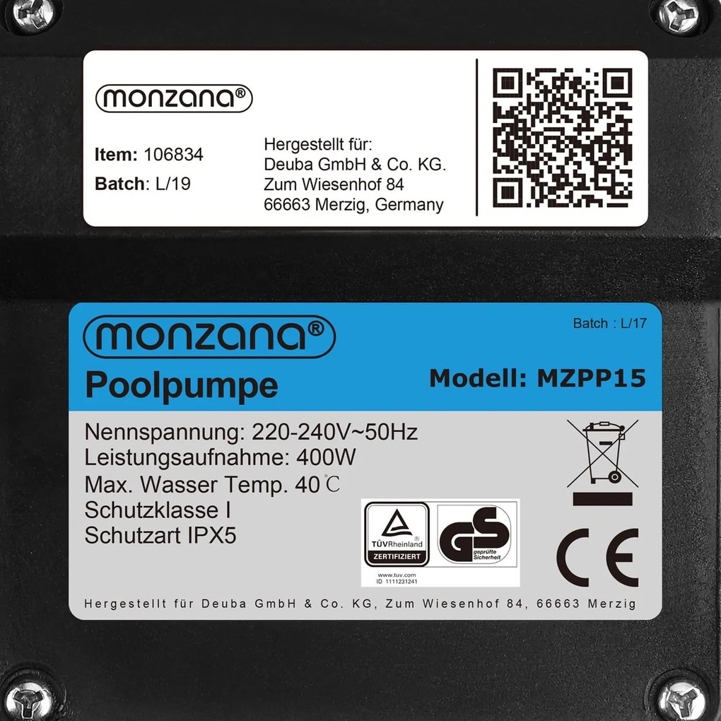 Monzana Piesková filtrácia k bazénu AQUA 9 960 l/h, modrá
