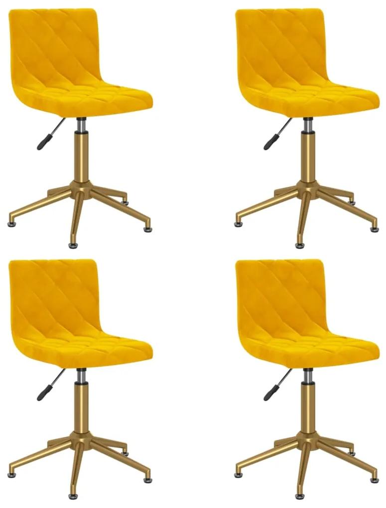 Otočné jedálenské stoličky 4 ks horčicovo-žlté zamatové