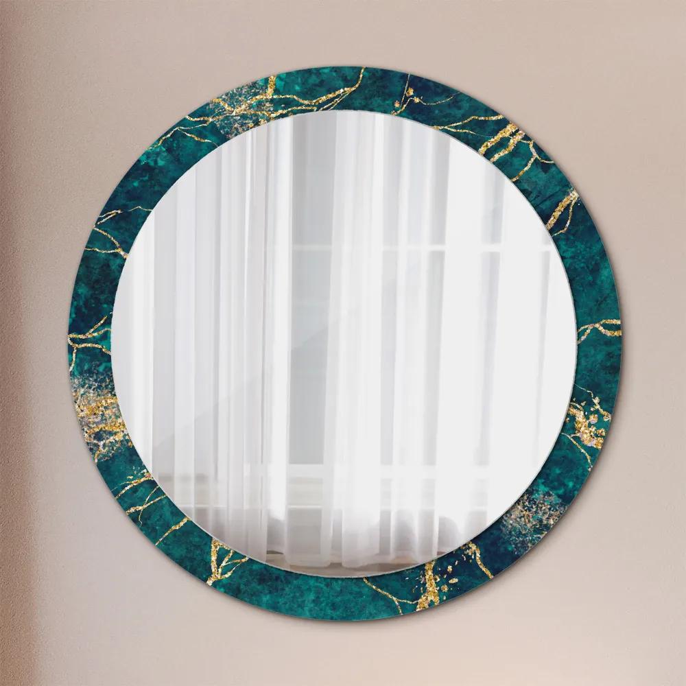 Okrúhle ozdobné zrkadlo na stenu Zelený malachitový mramor fi 90 cm