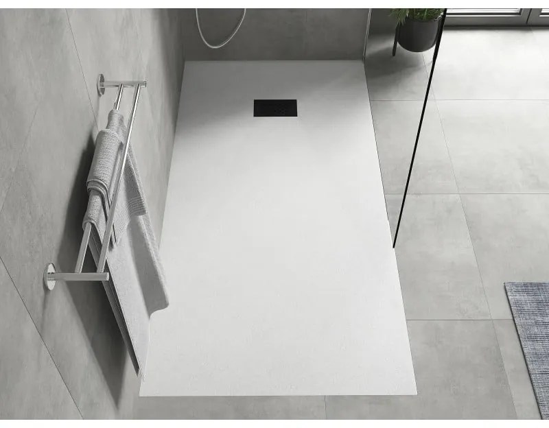 Mexen Hugo, obdĺžniková sprchová vanička SMC 180 x 80 cm, biela, čierna krytka, 42108018-B