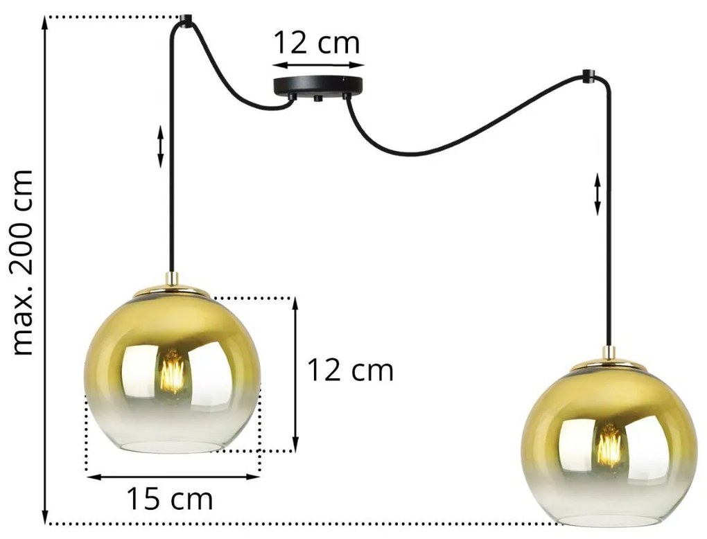 Závesné svietidlo Bergen gold spider, 2x zlaté/transparentné sklenené tienidlo (fi 15cm)