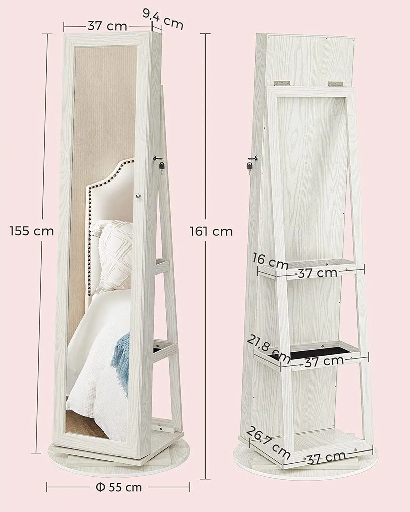 Šperkovnica, otočná o 360°, s odkladacou policou, biela