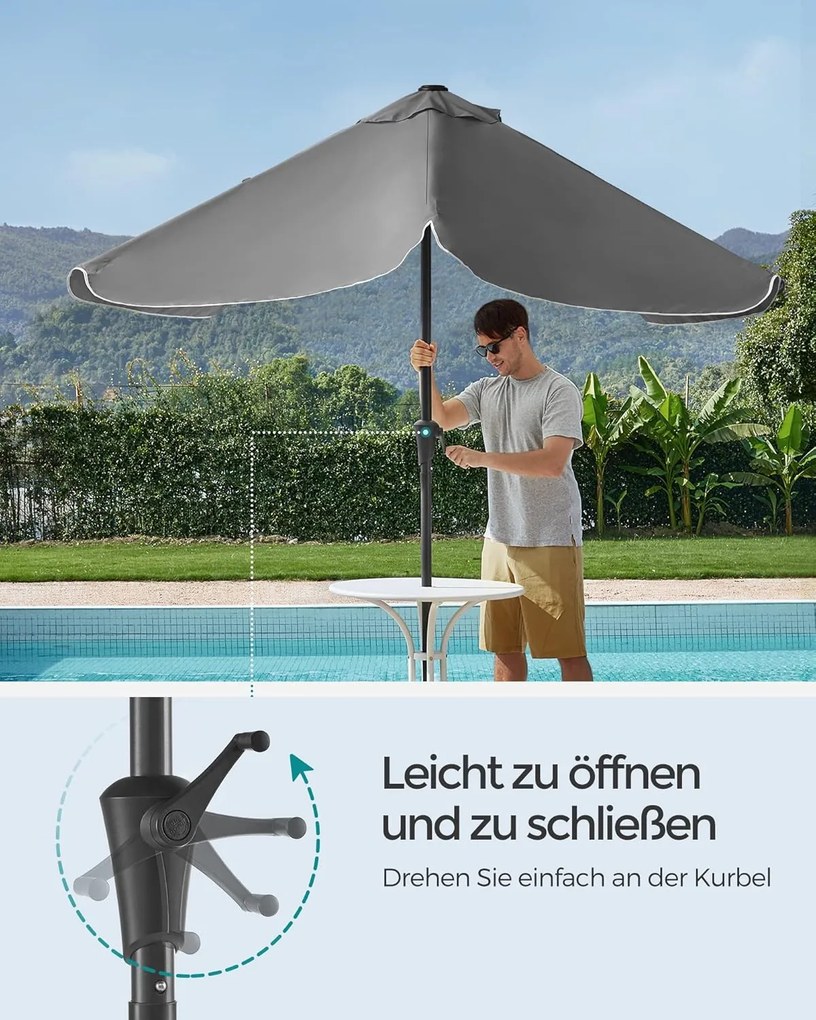 Slnečník 200 × 150 cm, obdĺžnikový balkónový slnečník, ochrana pred slnkom UPF 50+, bez podstavca, šedý