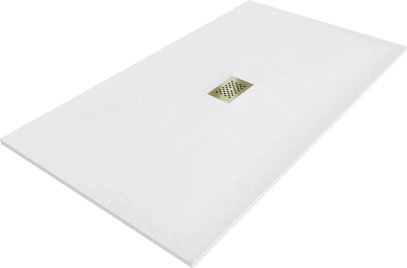 Mexen Hugo, obdĺžniková sprchová vanička SMC 160 x 100 cm, biela, zlatá krytka, 42101016-G