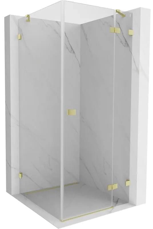 Mexen Lunar, výklopný sprchový kút pravý 80 x 80 cm, 8mm číre sklo, zlatý kartáčovaný - 834-080-080-55-00-P