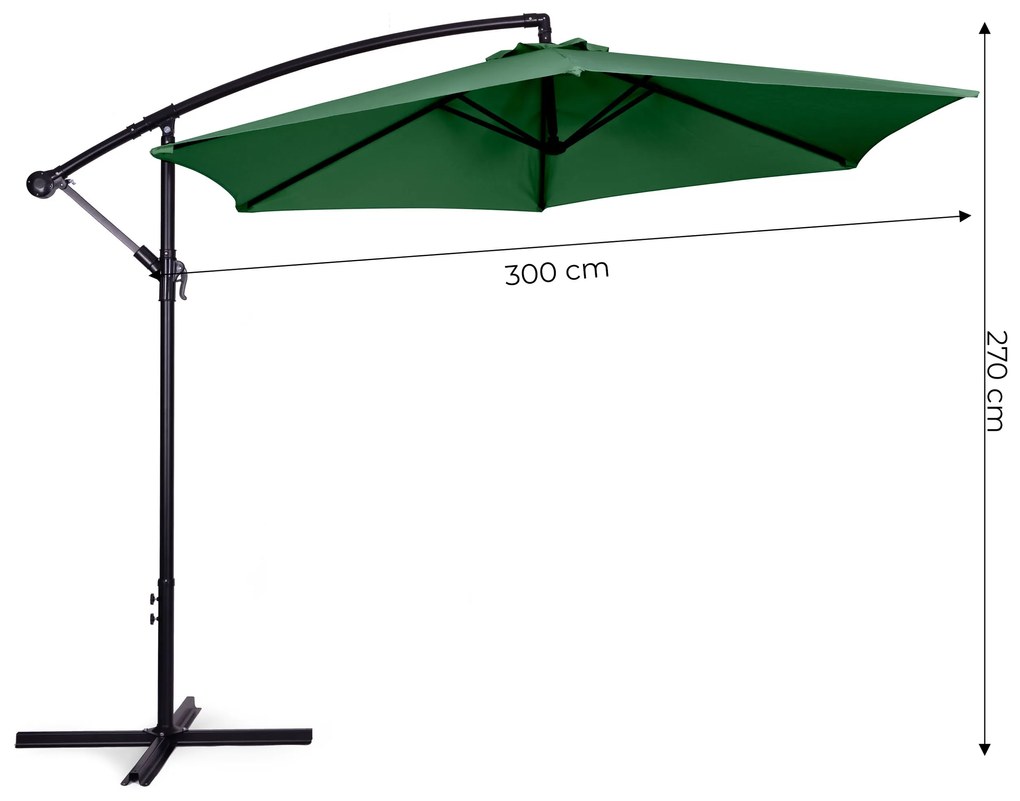 Veľký záhradný slnečník na tyči, skladací, 3 m, 6 rebier, zelený, MultiGarden