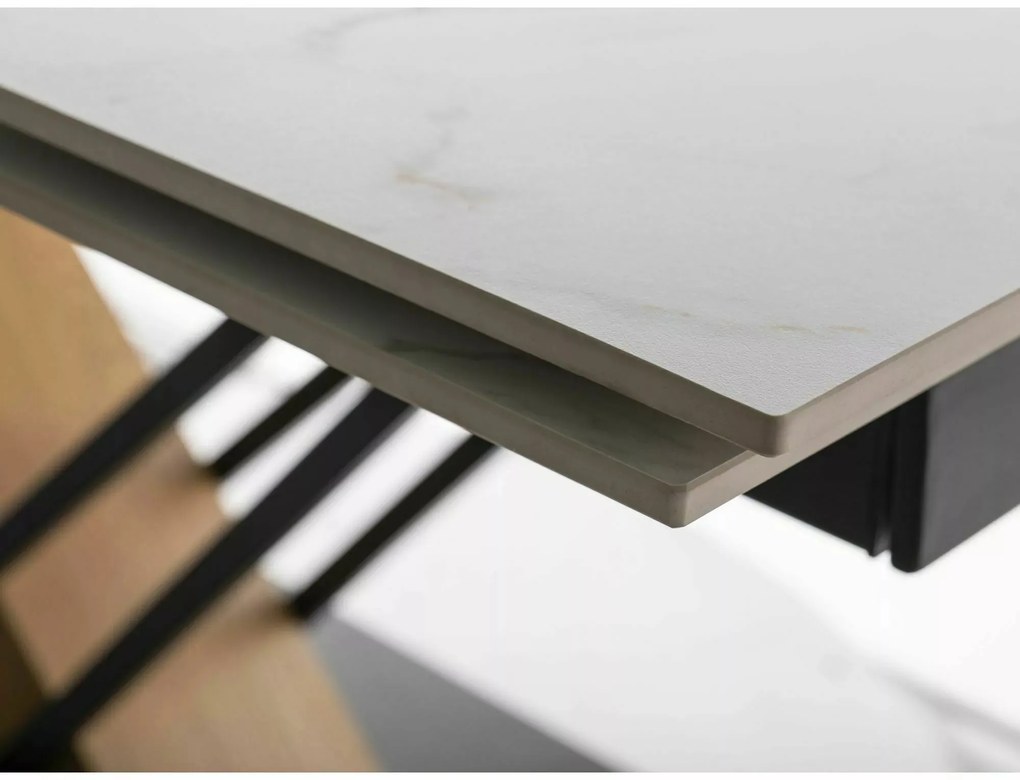 Rozkladací jedálenský stôl Genesis 160/220 cm biely mramor/dub prírodný