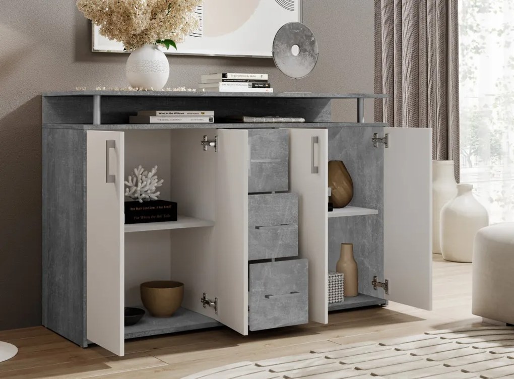 Komoda Drift, šedý betón/biela