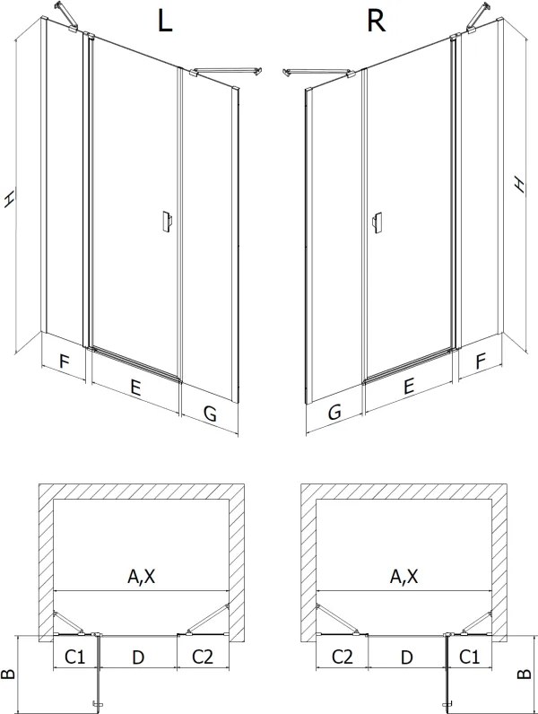 Mexen, Mexen Mist výklopné sprchové dvere 145 cm, transparentné, chróm - 8A4-145-001-01-00