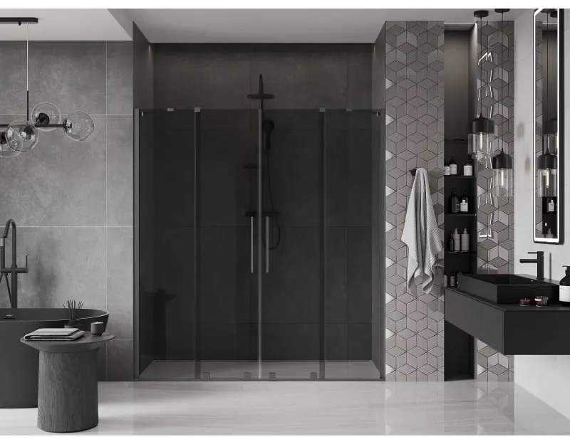 Mexen Velar Duo, posuvné sprchové dvere do otvoru 180 cm, 8mm šedé sklo, brúsený grafit, 871-180-000-42-95