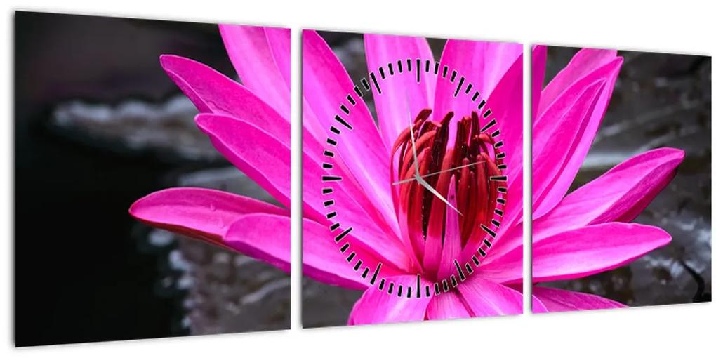 Obraz - ružový kvet (s hodinami) (90x30 cm)