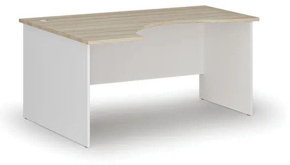 Ergonomický kancelársky pracovný stôl PRIMO WHITE, 1600 x 1200 mm, ľavý, biela/dub prírodný