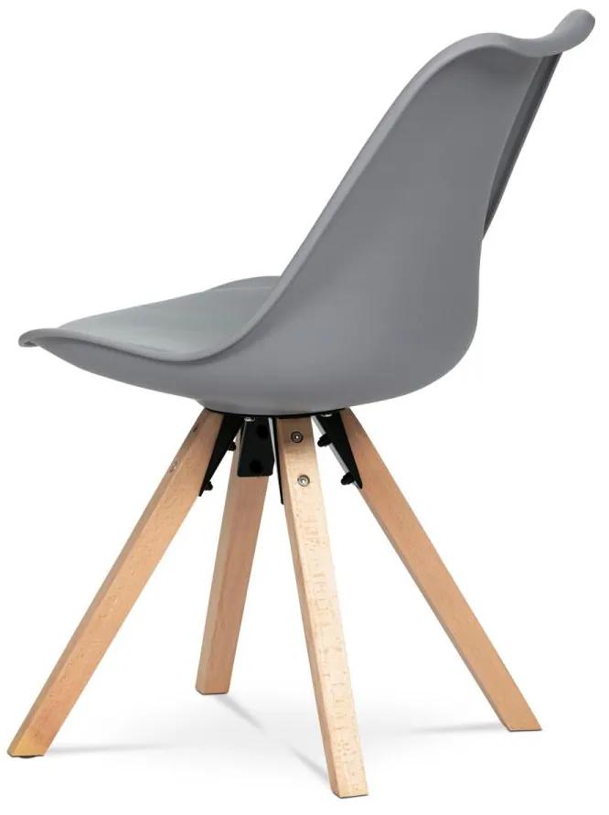 Autronic -  Jedálenská stolička CT-761 GREY sivá plastová škrupina, sedák ekokoža, nohy masív