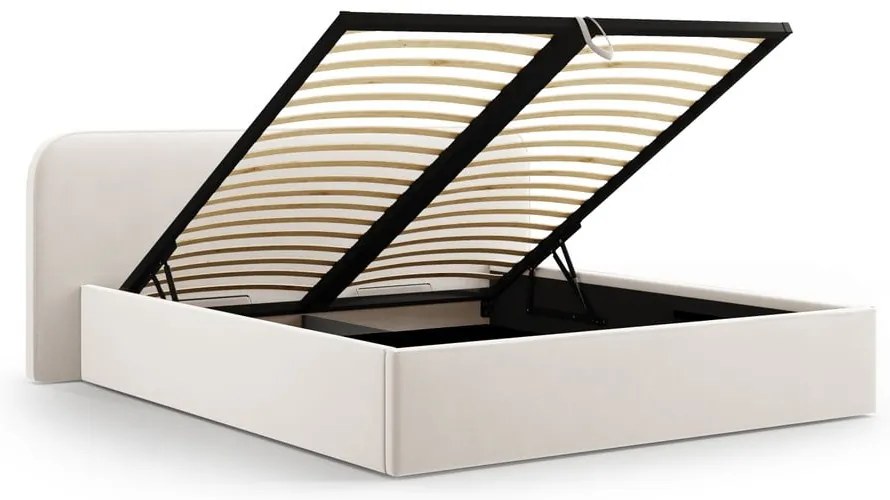 Slonovinová čalúnená dvojlôžková posteľ s úložným priestorom s roštom 200x200 cm Elizabeth – Micadoni