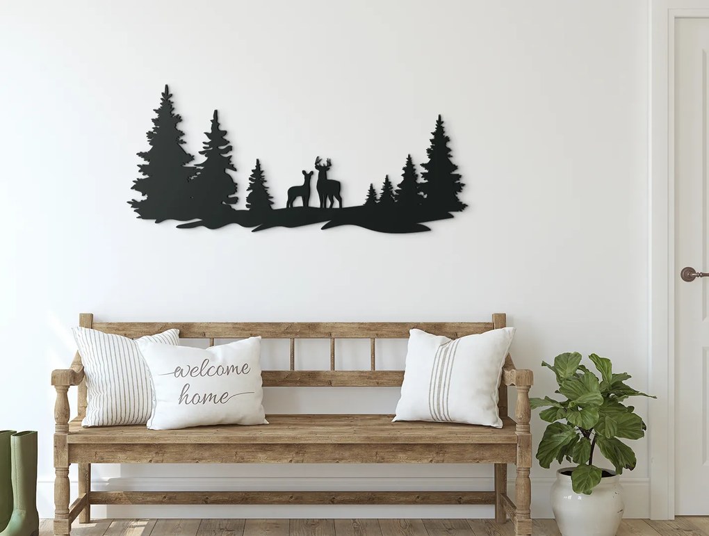 drevko Drevená nálepka Jelene v lese Rozmer obrazu: 28,5 x 65 cm, Farba dekorácie: Čierna