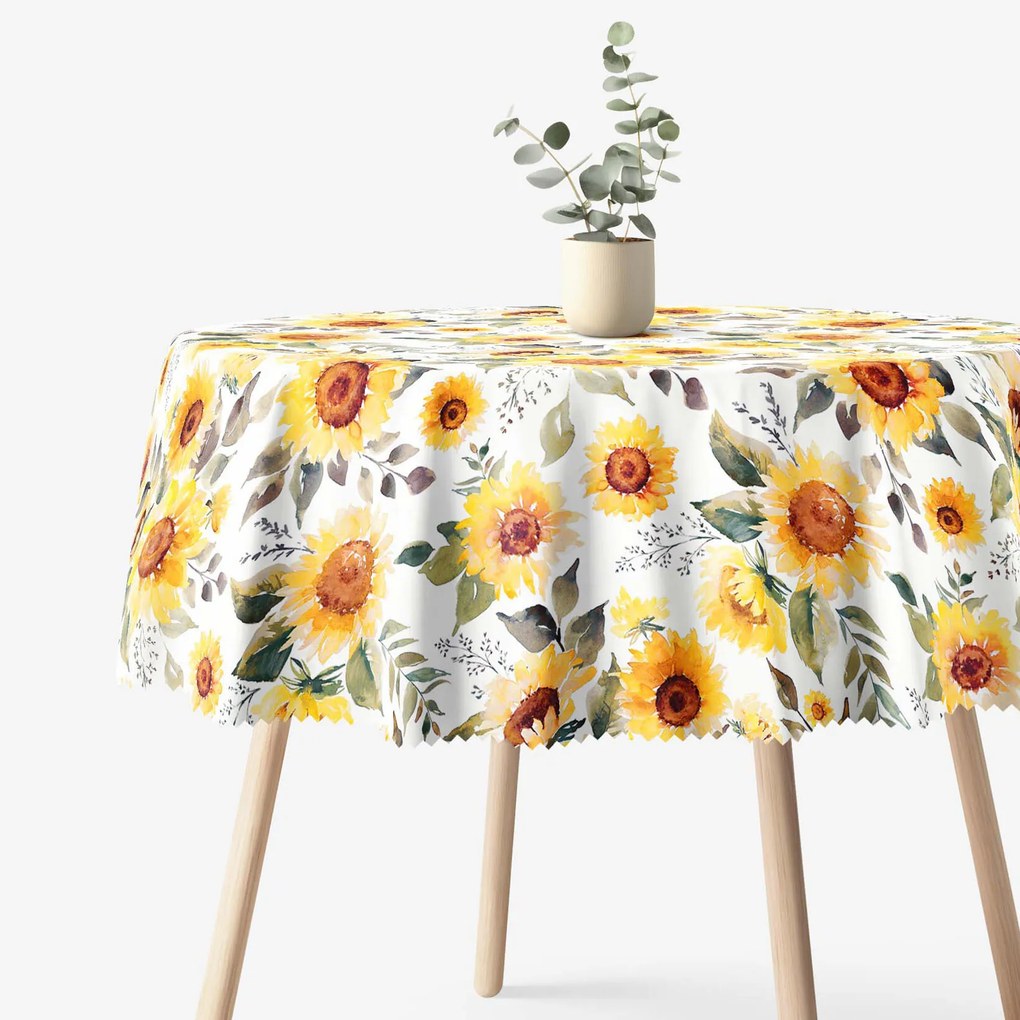 Goldea okrúhly teflónový obrus - kvety slnečnice Ø 160 cm