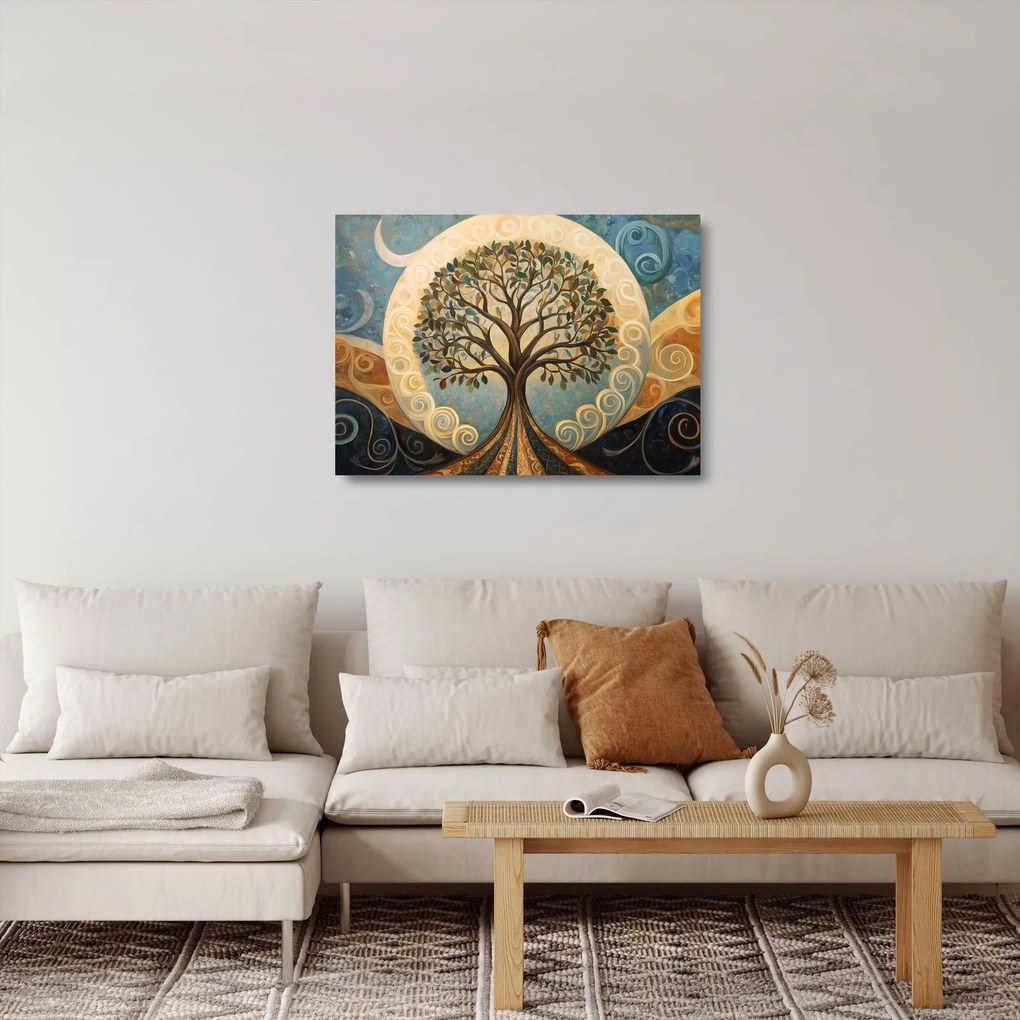 Sklenený obraz – Strom života a špirály (70x50 cm)