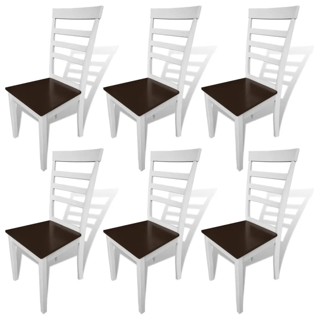 vidaXL Jedálenské stoličky 6 ks, hnedo biele, drevený masív a MDF