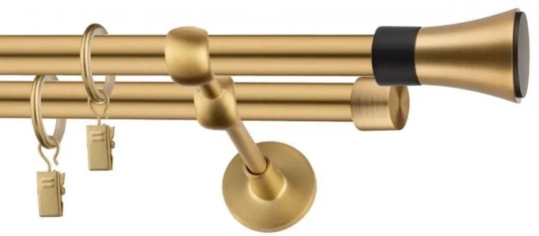 Dekorstudio Garniža dvojradová VASE zlatá 19mm Dĺžka: 160cm, Typ uchytenia: Držiak dvojitý otvorený, Typ príslušenstva: Krúžky tiché so štipcami